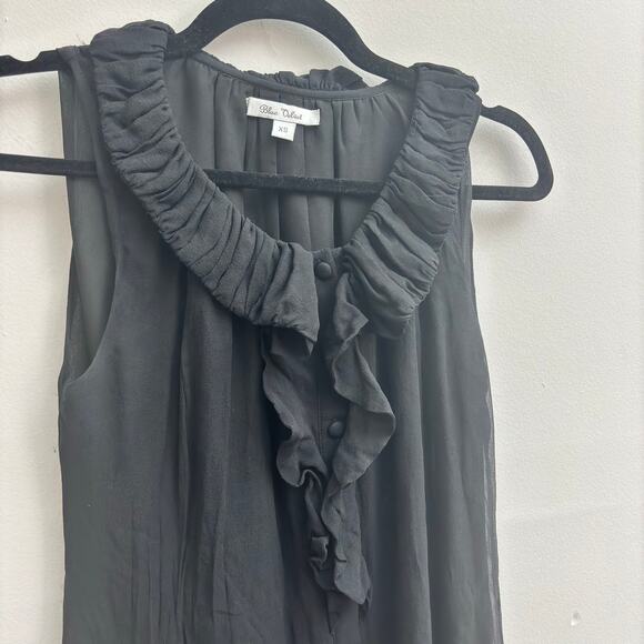 100% Silk Asymmetrical Sheer Black Ruffle Sleeveless Whimsigoth Tunic Top XS - Picture 3 of 8